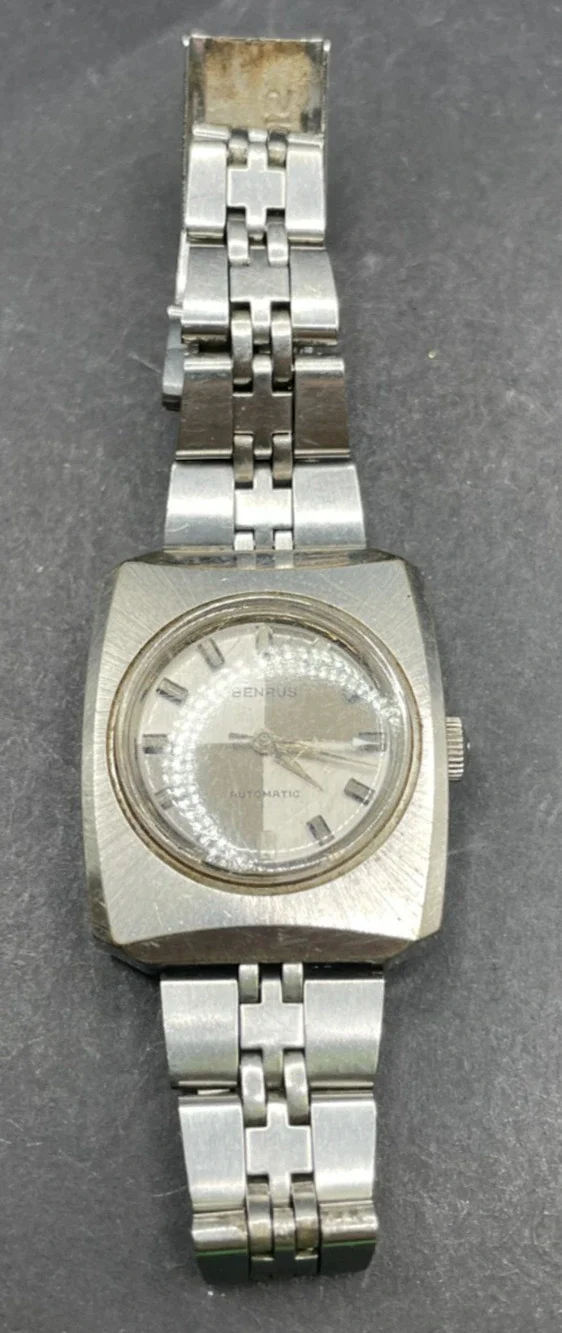 Vintage Benrus Automatic Silver Tone Cushion Watch Stainless Steel 27MM